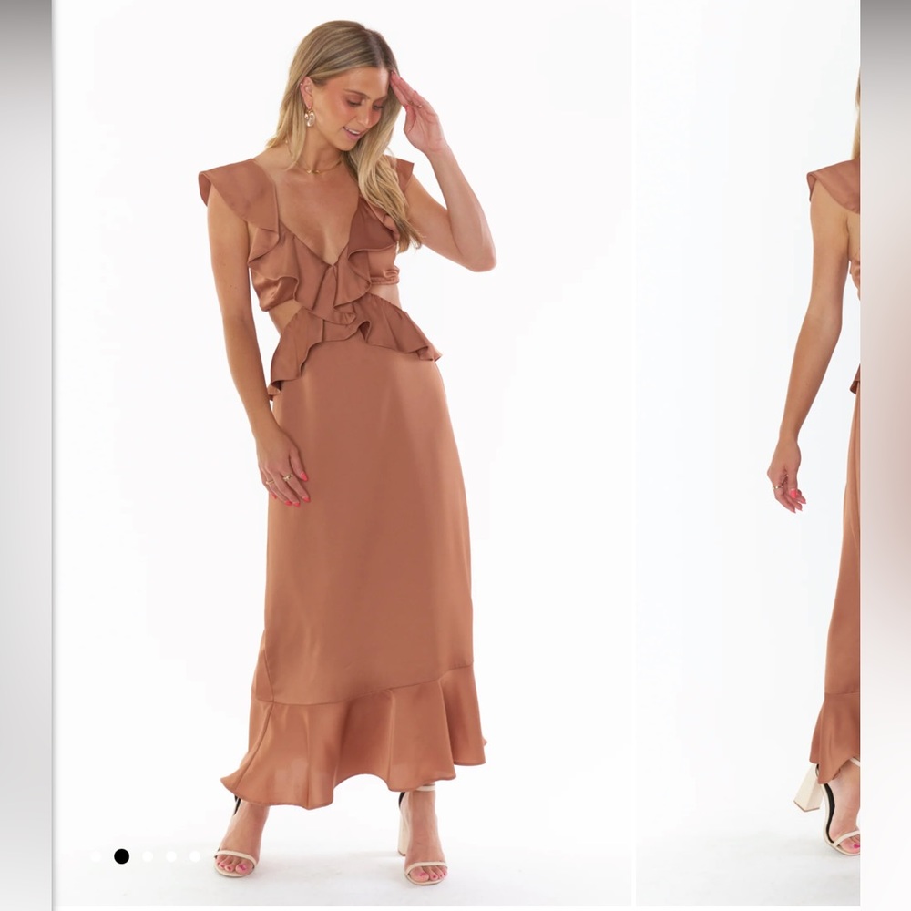 NWT Zoey MIDI Dress in copper luxe satin size medium